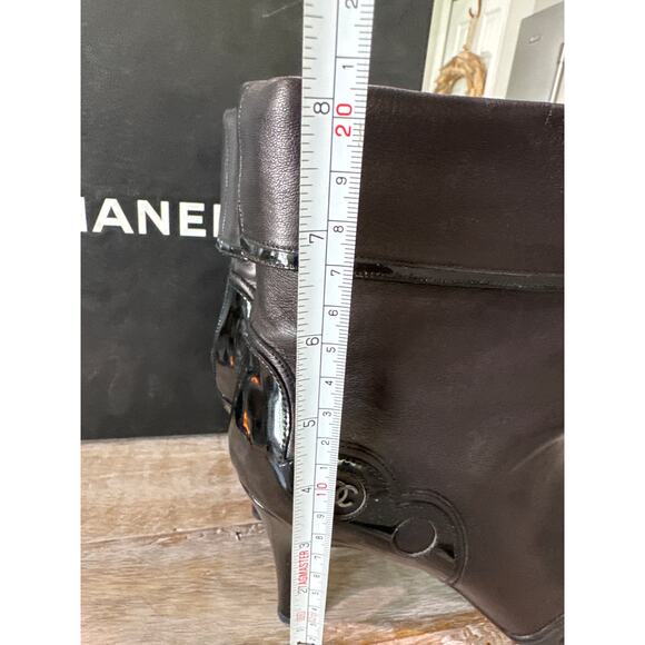 Chanel Short Boots Pumps Coco Mark Leather Black Size 38 US 8 3” Heel - Picture 10 of 10